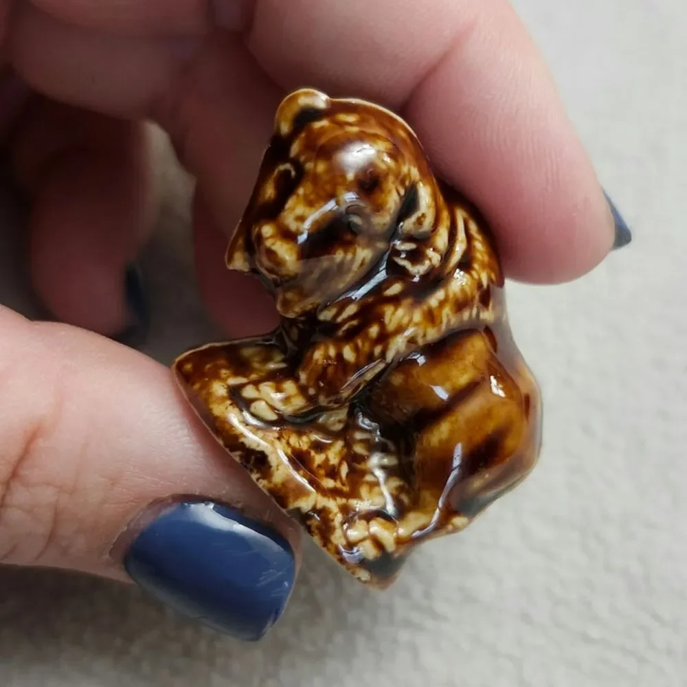 Vintage Mini Pottery Glazed Buffalo Figurine Brown Bison